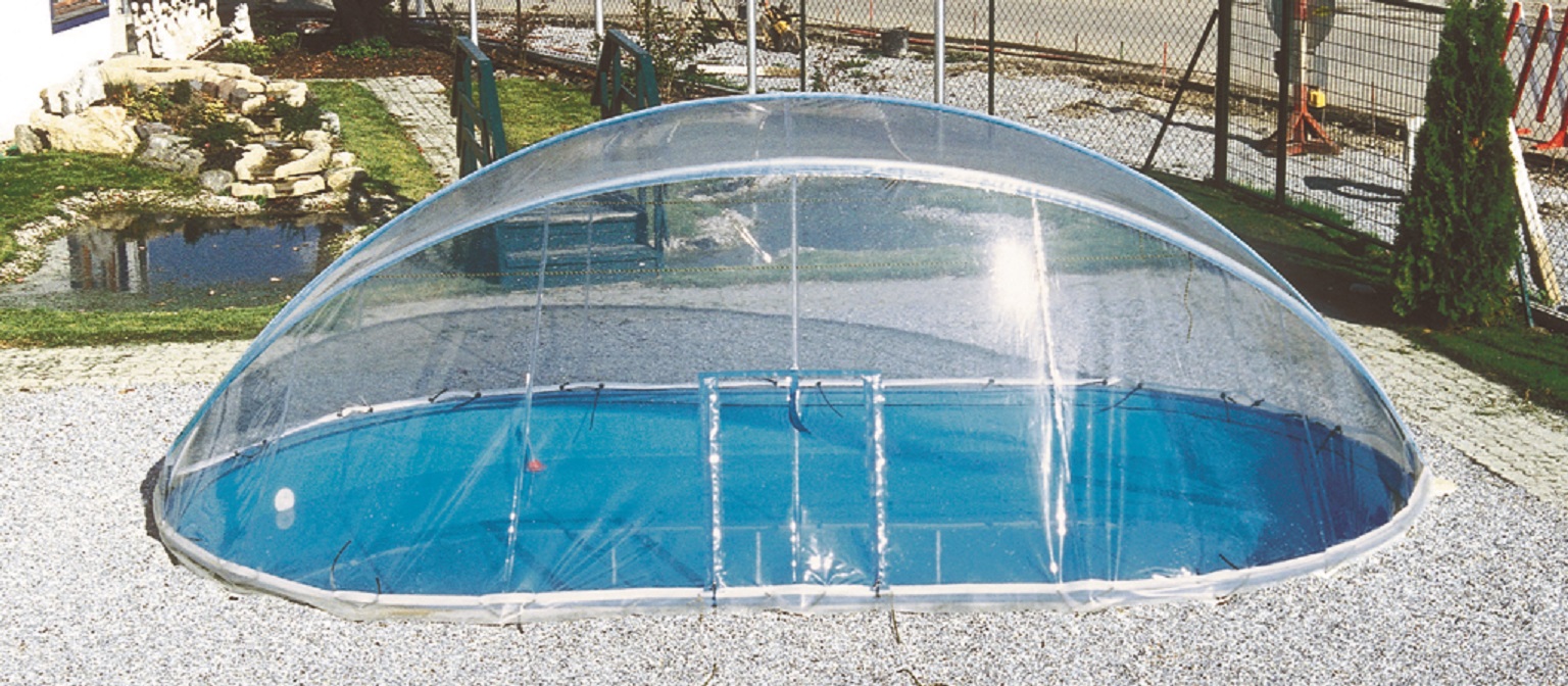 Cabrio Dom 8,0 x 4,0m Oval schmaler Handlauf Schwimmbad Pool Überdachung Solar