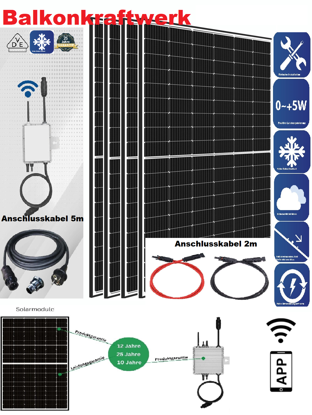 Balkonkraftwerk 1720 W/ 1600 W Photovoltaik Solaranlage Steckerfertig WIFI Smart