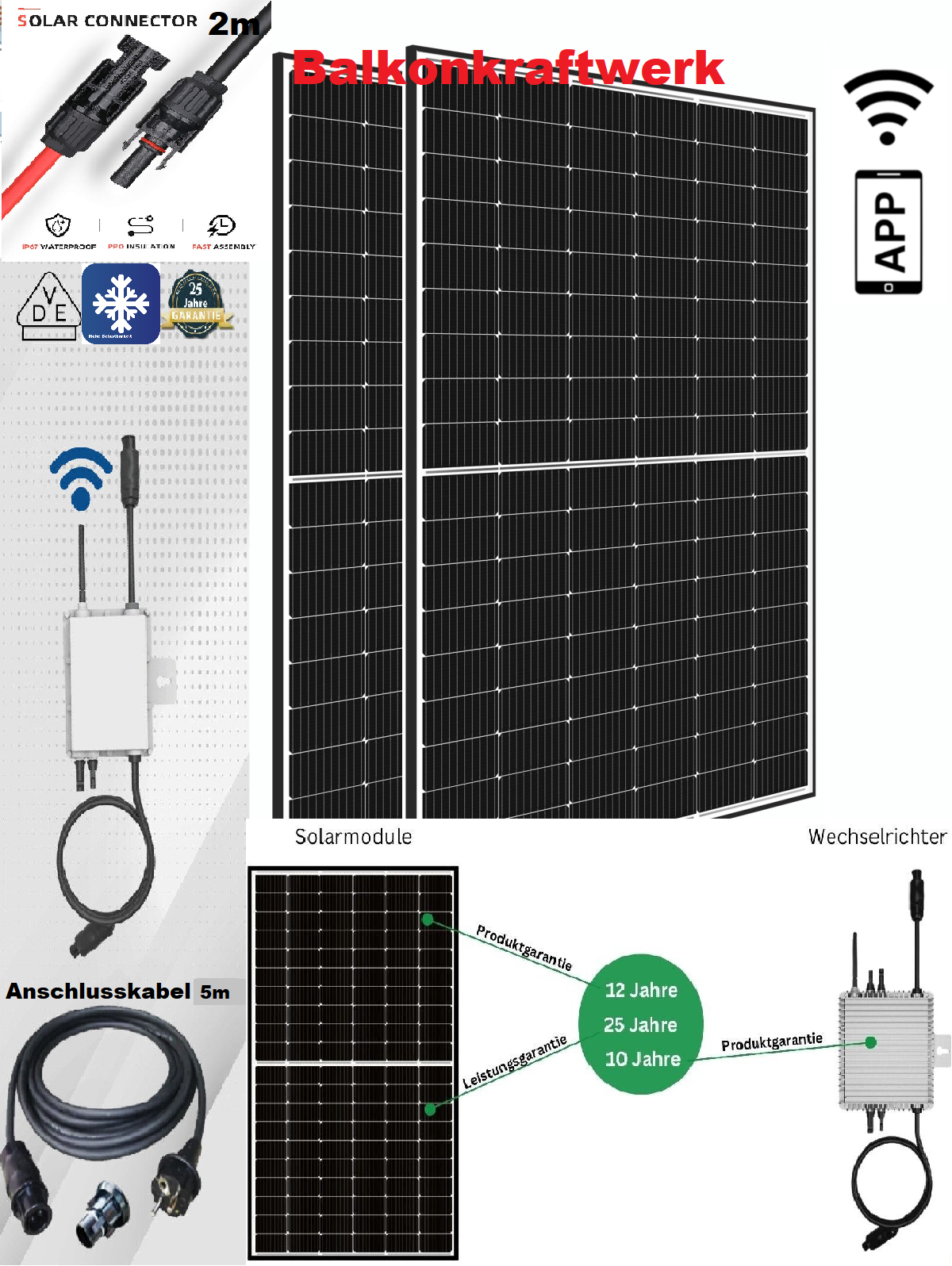 860W/ 800W Balkonkraftwerk Photovoltaik Solaranlage Steckerfertig WIFI Smart