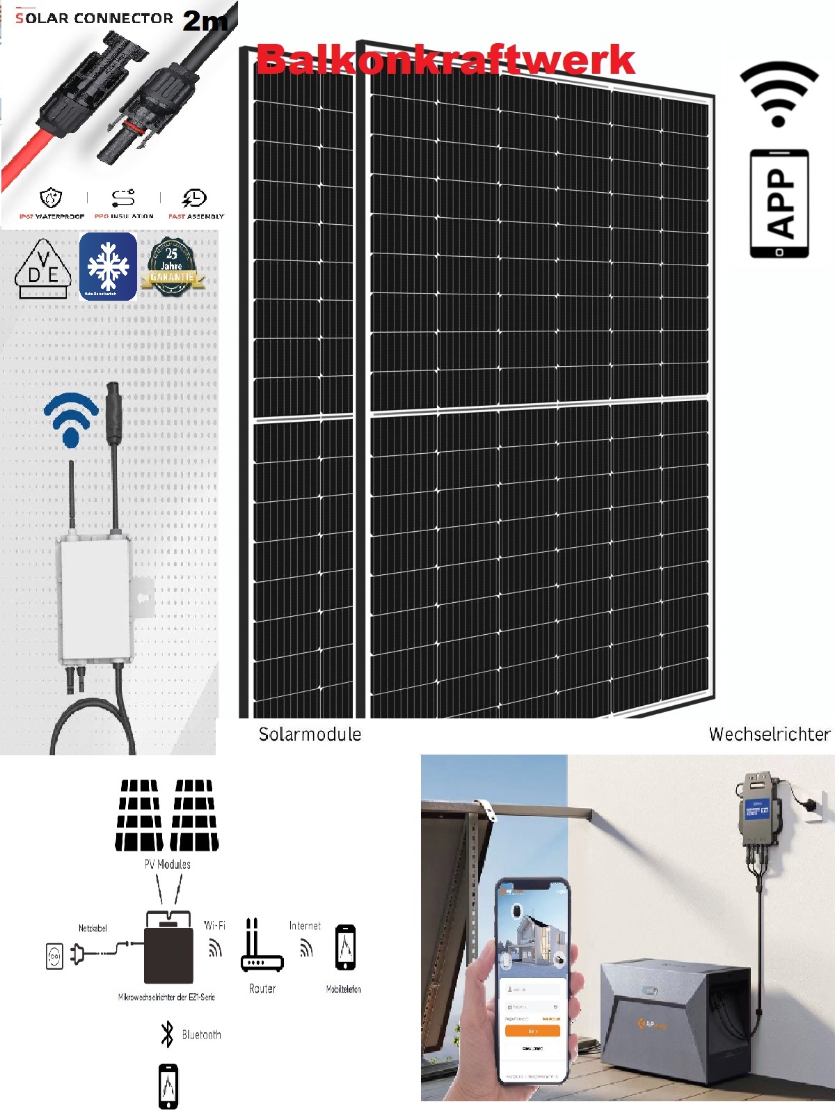 840W/ 800W Balkonkraftwerk Photovoltaik Solaranlage Steckerfertig WIFI Deye Sun