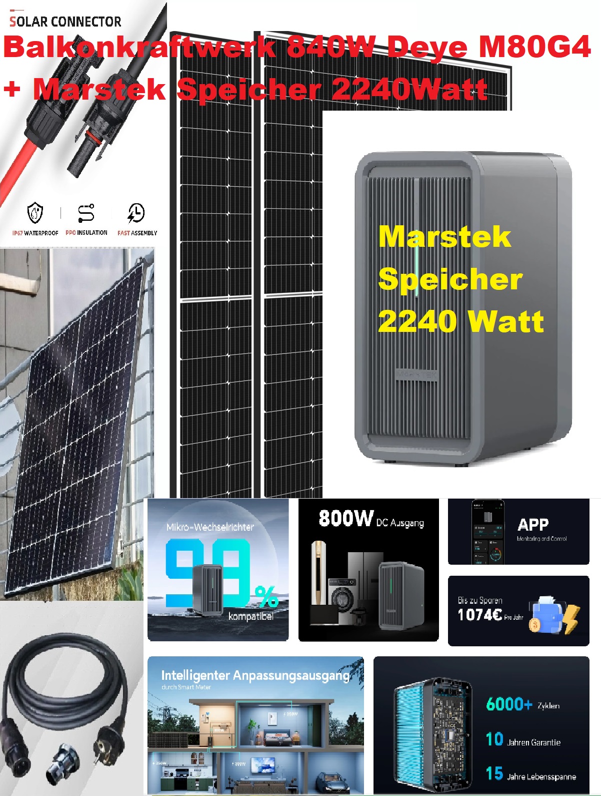 840W/800W Balkonkraftwerk Photovoltaik Solaranlage WIFI DeyeM80 + Speicher 2240W