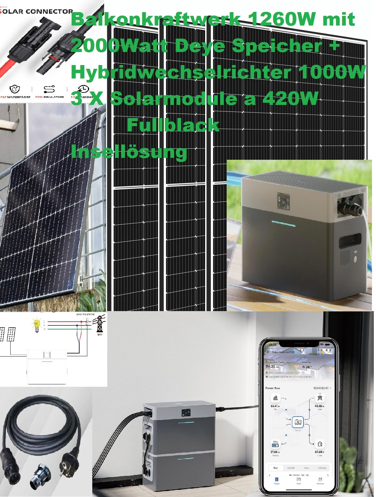 1260W Balkonkraftwerk + 2000W Speicher Deye 1000W Wechselrichter WIFI