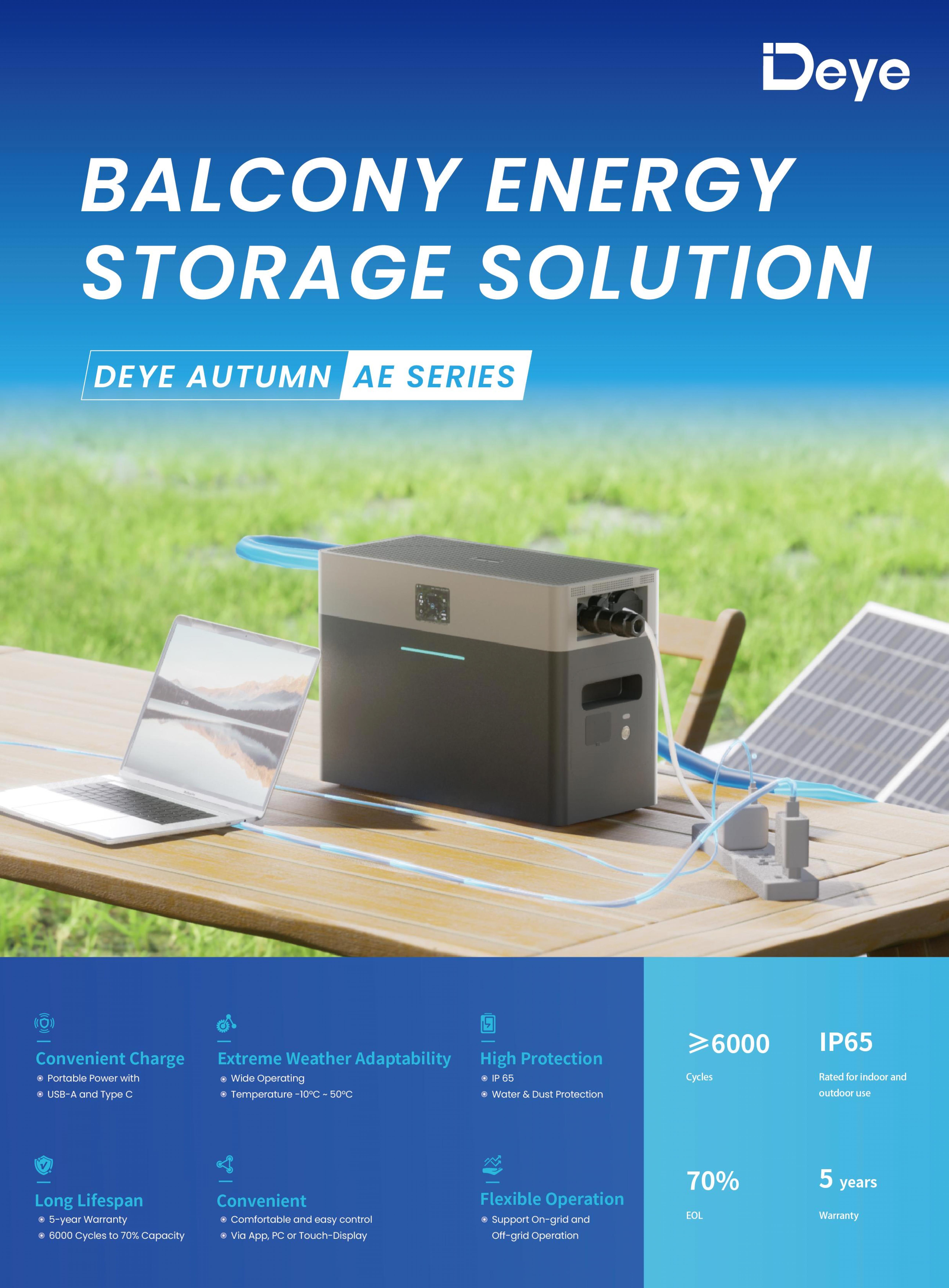 Deye  AE-FS2.0 Batteriespeicher 2000W + Wechselrichter 1000W Solar Balkonkraft