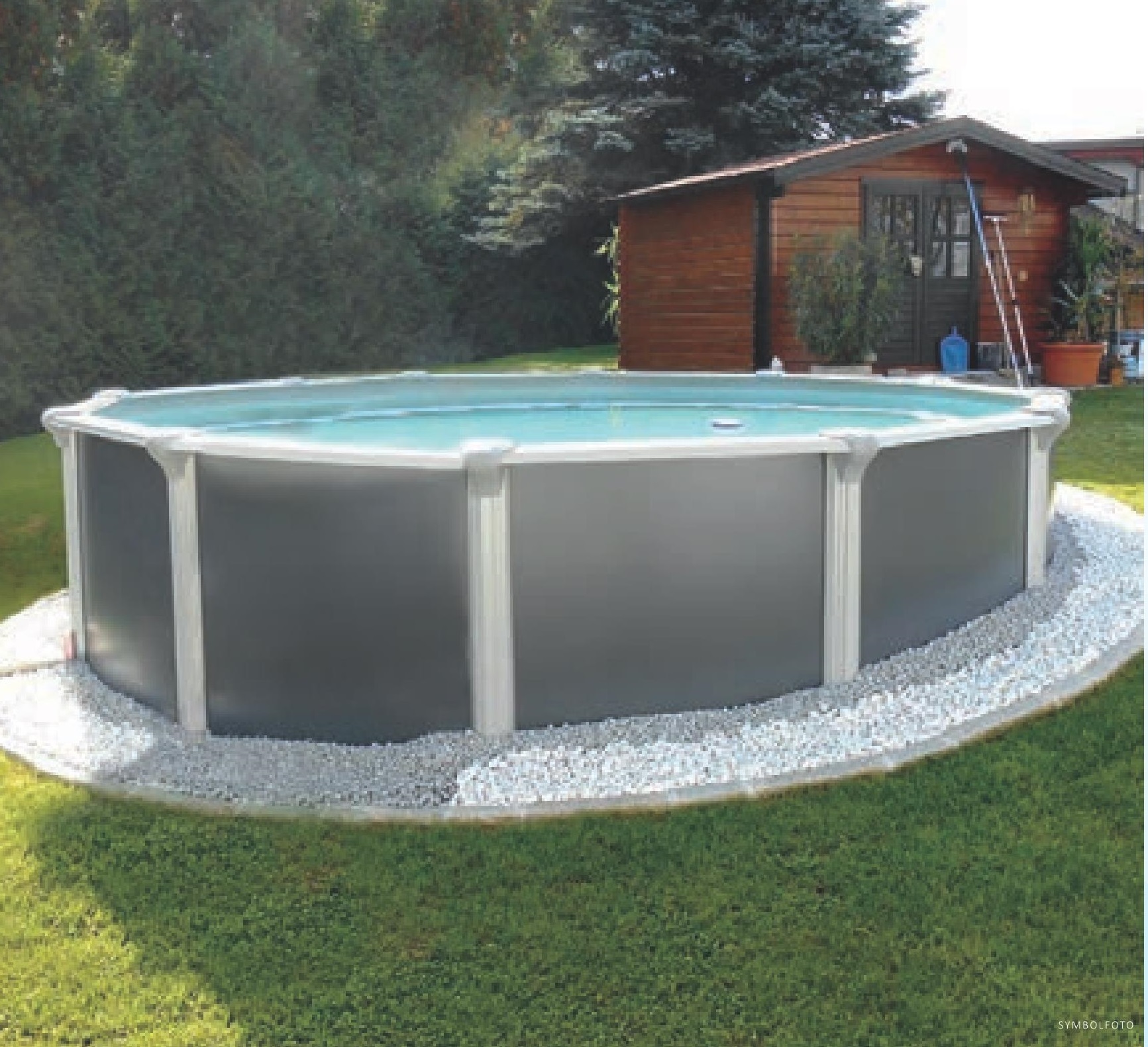 Pool 5,50 x 1,35m rund Stahlwand Schwimmbecken breiter Handlauf supreme design