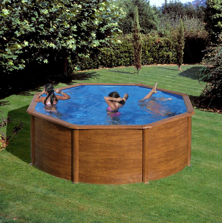 Pool 3,60 X 1,20m Holzdekor Stahlwand Schwimmbecken + Skimmerset