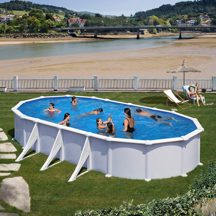 Pool OVAL Becken 7,37 x 3,6 x 1,2m Stahlwand Schwimmbecken