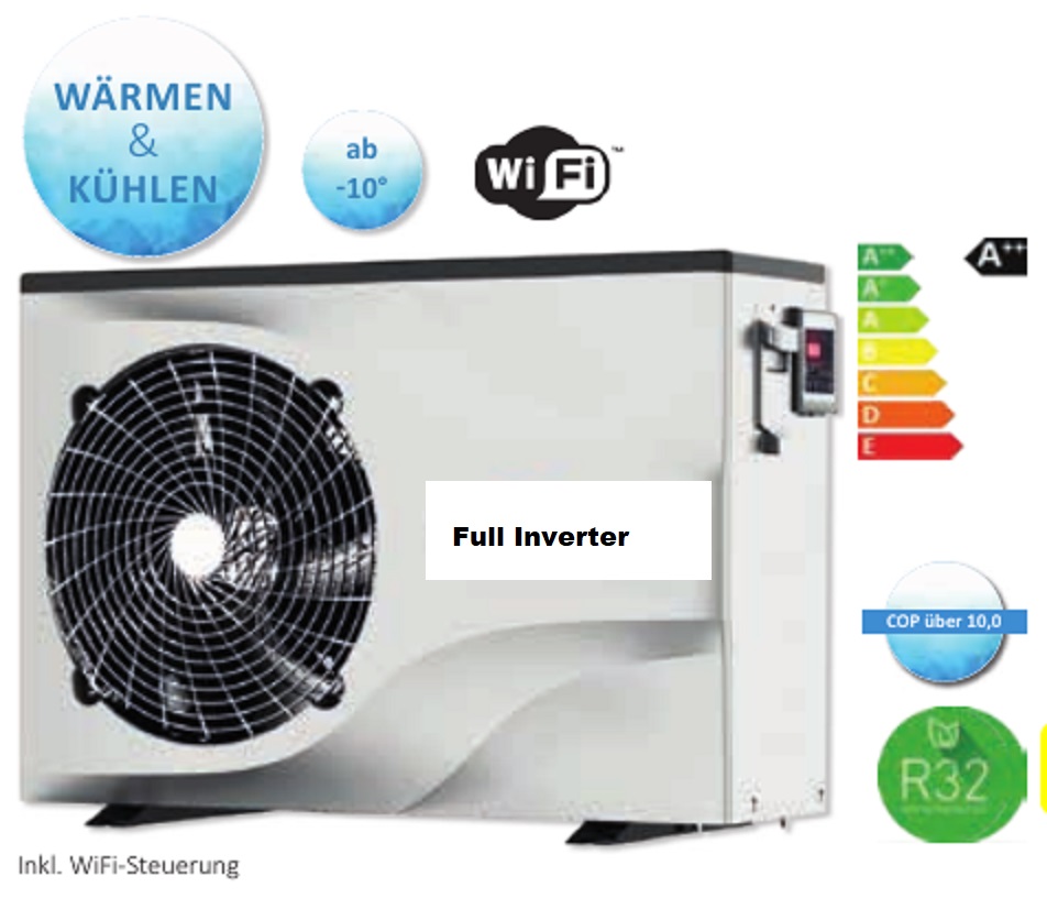 Wärmepumpe 9,5KW Full Inverter Premium Pumpe Pool Heizung WIFI