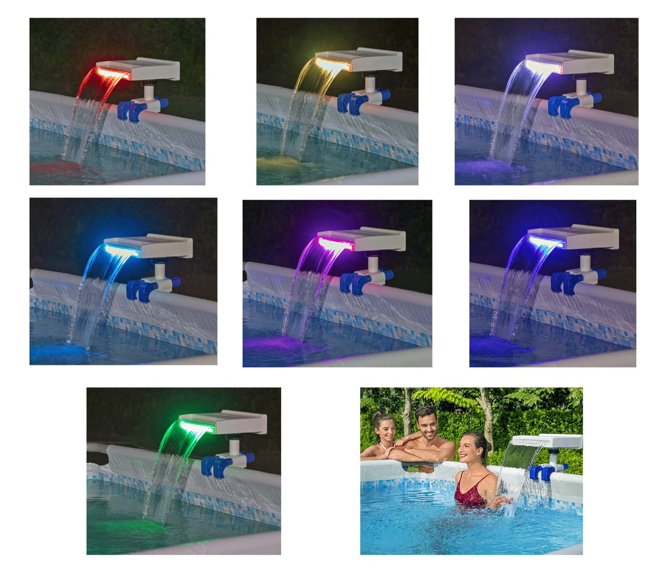 Wasserfall Wasserfontäne Springbrunnen mehrfarbig Pool LED Poollicht